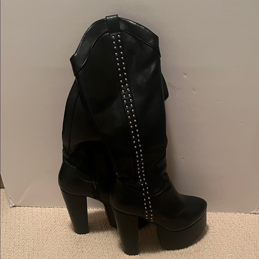 Lamoda | Studded Platform Knee-High Boots